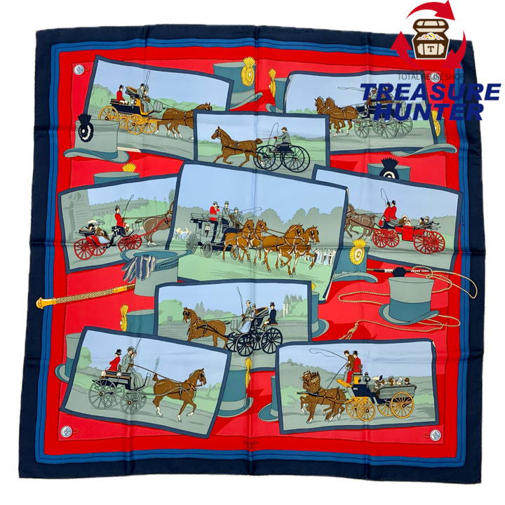 HERMES カレ90 シルクスカーフ 馬車とハット 約88×88cm エルメス