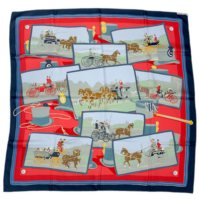 HERMES カレ90 シルクスカーフ 馬車とハット 約88×88cm エルメス 【102058931007】
