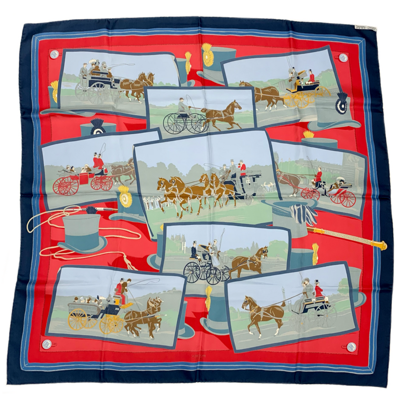 HERMES カレ90 シルクスカーフ 馬車とハット 約88×88cm エルメス 【102058931007】