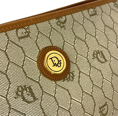 Christian Dior ディオール セカンドバッグ オールドディオール ロゴ ベージュ×ブラウン PVC×レザー メンズ レディース バッグ 【102058961003】