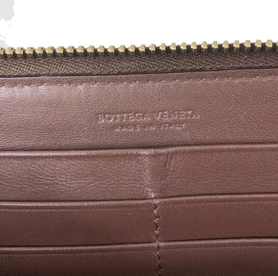 BOTTEGA VENETA イントレチャート ラウンドファスナー財布 114076 レザー ブラウン ボッテガヴェネタ レディース ウォレット 【102059481005】