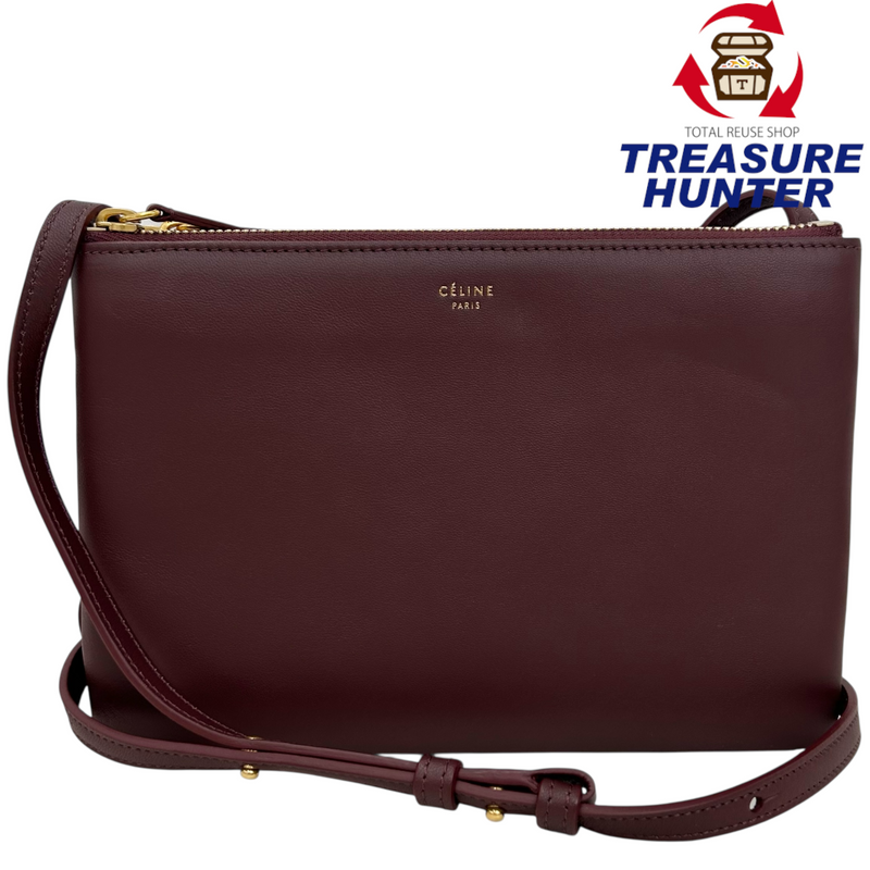 CELINE トリオスモール 171453 ボルドー レザー ショルダーバッグ 取り外し可能 セリーヌ 【102059842002】