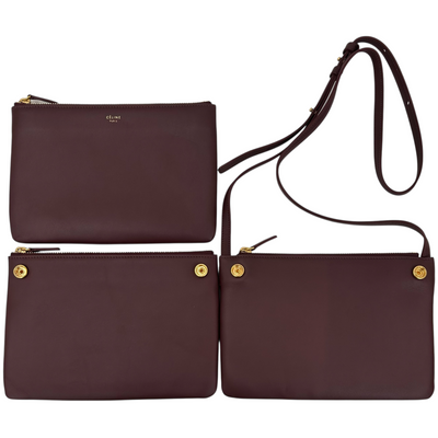 CELINE トリオスモール 171453 ボルドー レザー ショルダーバッグ 取り外し可能 セリーヌ 【102059842002】