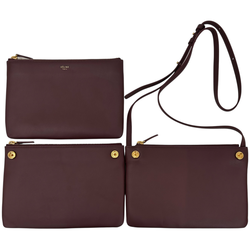 CELINE トリオスモール 171453 ボルドー レザー ショルダーバッグ 取り外し可能 セリーヌ 【102059842002】