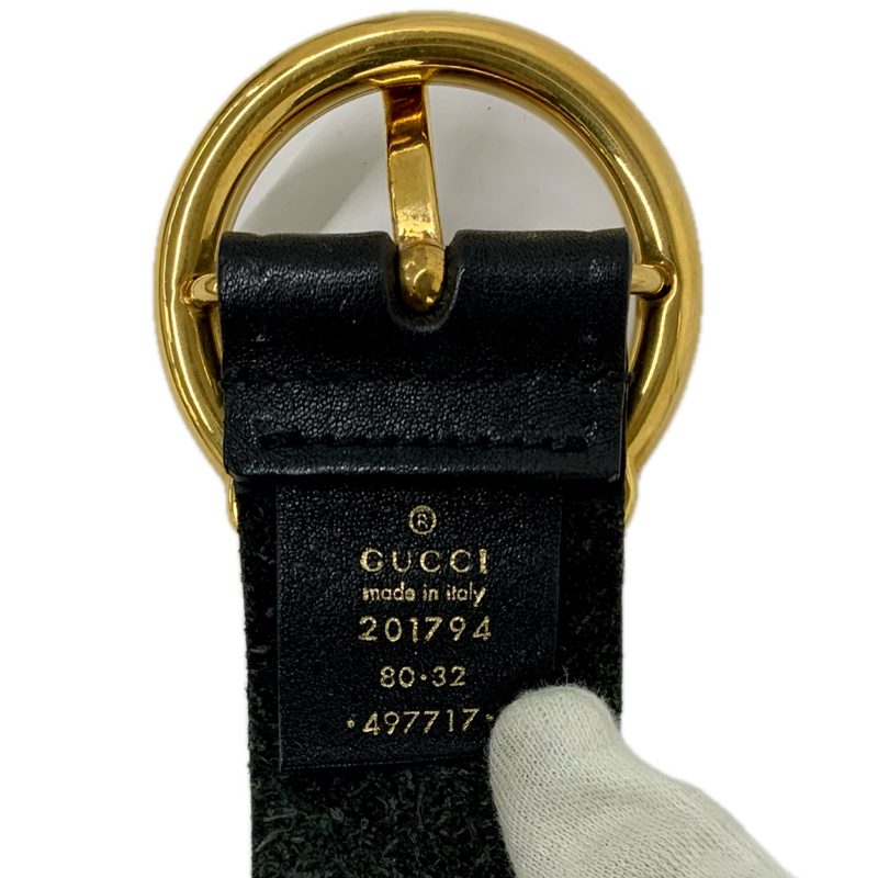 GUCCI レザー ベルト サイズ約78cm~83cm(3段階調節) ブラック ゴールドバックル グッチ 【102059856007】