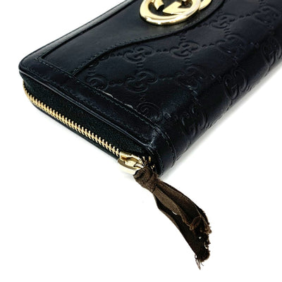 GUCCI(グッチ)　インターロッキングG グッチシマ　ラウンドファスナー長財布　308012・496085 レザー ブラック レディース 【102059967001】