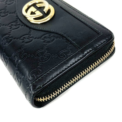GUCCI(グッチ)　インターロッキングG グッチシマ　ラウンドファスナー長財布　308012・496085 レザー ブラック レディース 【102059967001】