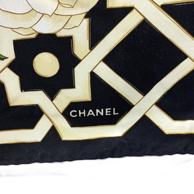 CHANEL(シャネル) カメリア スカーフ ブラック シルク100％ 花 レディース 【102059981001】