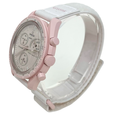 OMEGA×Swatch MISSION TO THE VENUS クォーツ 腕時計 S033P100 バイオセラミック ホワイト×ピンク オメガ×スウォッチ 【102060130007】