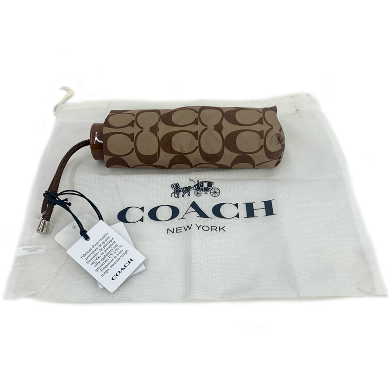 COACH UVカット シグネチャー 晴雨兼用折りたたみ傘 直径約102cm ブラウン×カーキ コーチ 【102060145007】