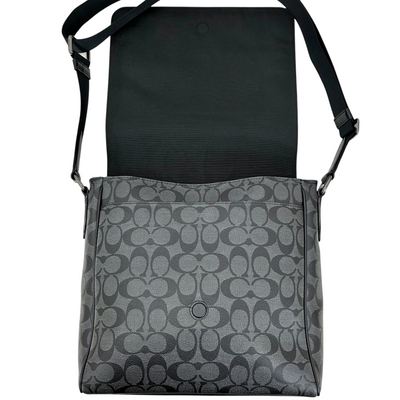 COACH PVCシグネチャー ヒューストン フラップショルダーバッグ F73339 チャコール×ブラック コーチ 【102060237007】