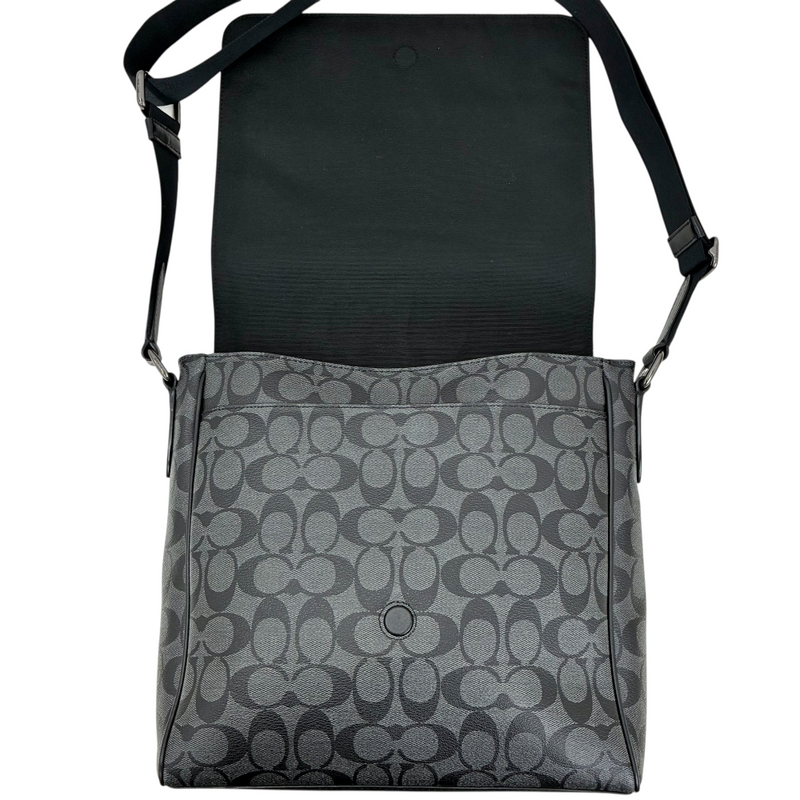 COACH PVCシグネチャー ヒューストン フラップショルダーバッグ F73339 チャコール×ブラック コーチ 【102060237007】