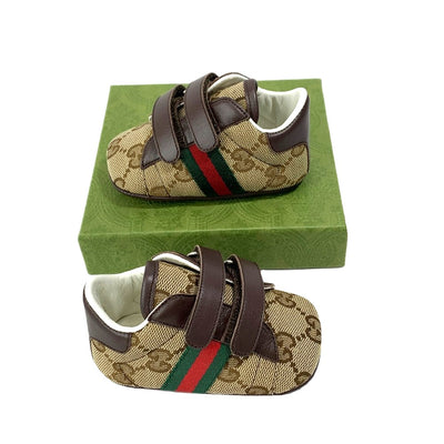 GUCCI(グッチ) GGシェリーライン ファーストシューズ 表記サイズ17(約10.5cm) GGキャンバス×レザー ブラウン系 ベビー 靴 【102060775003】