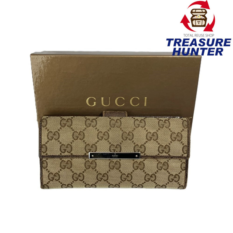 GUCCI(グッチ) GGキャンバス Wホック財布 112715 キャンバス×レザー ブラウン メンズ レディース  【102060783005】