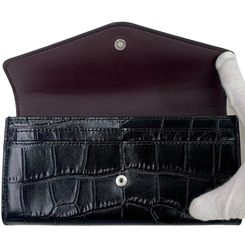 COACH クロコ型押しレザー エンベロープウォレット CU164 シルバー×ブラック フラップ長財布 コーチ 【102060819007】