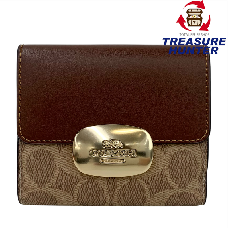 COACH PVCシグネチャー エライザ スモールウォレット CW801 タン×ブラウン 二つ折り財布 コーチ 【102060821007】