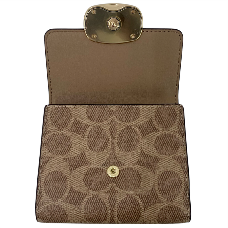 COACH PVCシグネチャー エライザ スモールウォレット CW801 タン×ブラウン 二つ折り財布 コーチ 【102060821007】