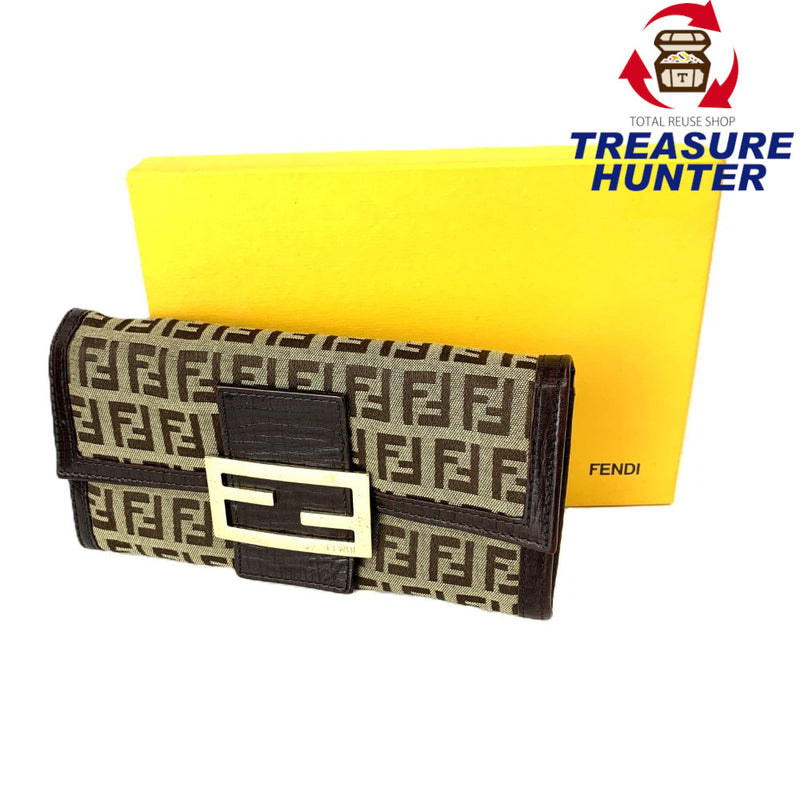 FENDI(フェンディ)　ズッキーノ　フラップ長財布　8M0021/TN9 キャンバス×レザー　ブラウン　箱付　レディース ウォレット 【102060884001】
