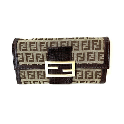 FENDI(フェンディ)　ズッキーノ　フラップ長財布　8M0021/TN9 キャンバス×レザー　ブラウン　箱付　レディース ウォレット 【102060884001】