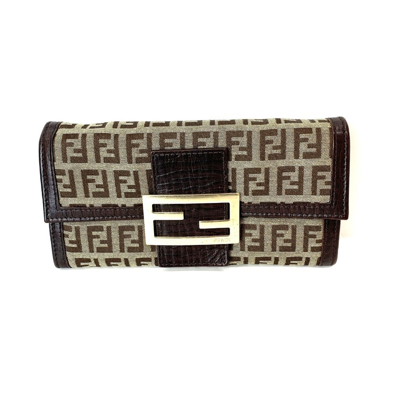 FENDI(フェンディ)　ズッキーノ　フラップ長財布　8M0021/TN9 キャンバス×レザー　ブラウン　箱付　レディース ウォレット 【102060884001】