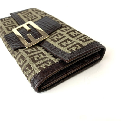 FENDI(フェンディ)　ズッキーノ　フラップ長財布　8M0021/TN9 キャンバス×レザー　ブラウン　箱付　レディース ウォレット 【102060884001】
