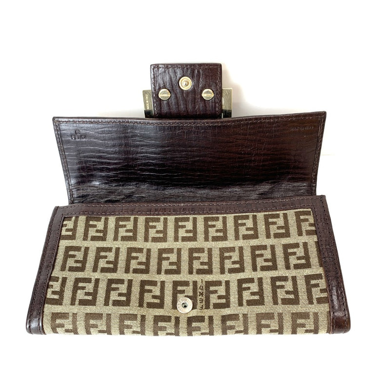 FENDI(フェンディ)　ズッキーノ　フラップ長財布　8M0021/TN9 キャンバス×レザー　ブラウン　箱付　レディース ウォレット 【102060884001】