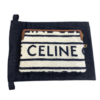 CELINE(セリーヌ) Small Pouch with strap クラッチバッグ ロゴ White/Black カーフスキン/テキスタイル レディース バッグ 【102061004003】