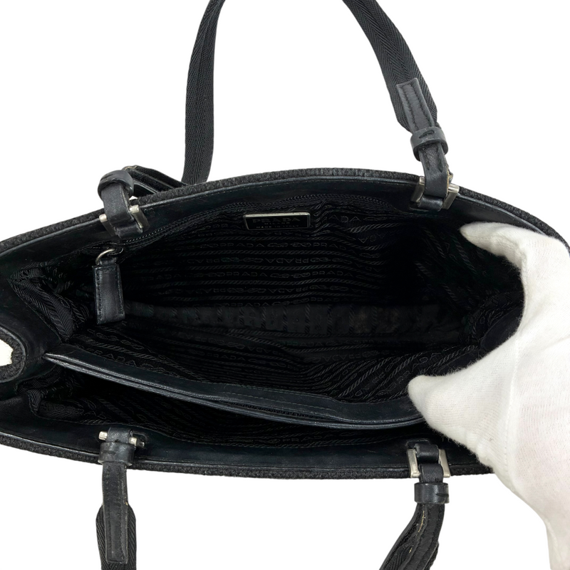 PRADA ウール×レザー トートバッグ B9444 ブラック プラダ