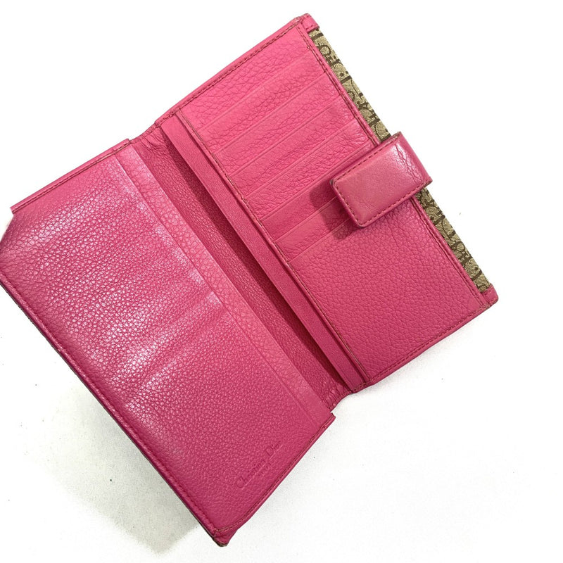 Dior(ディオール) トロッター Wホック長財布  キャンバス×レザー ブラウン×ピンク レディース 【102061383001】