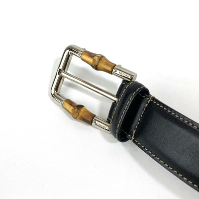 GUCCI(グッチ)　バンブー付きスクエアバックル ベルト 154648・486539 サイズ34 約82-87cm相当 レザー ブラック シルバー金具  【102061508003】