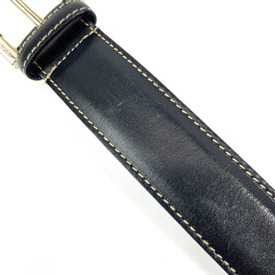 GUCCI(グッチ)　バンブー付きスクエアバックル ベルト 154648・486539 サイズ34 約82-87cm相当 レザー ブラック シルバー金具  【102061508003】