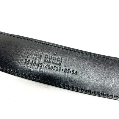 GUCCI(グッチ)　バンブー付きスクエアバックル ベルト 154648・486539 サイズ34 約82-87cm相当 レザー ブラック シルバー金具  【102061508003】