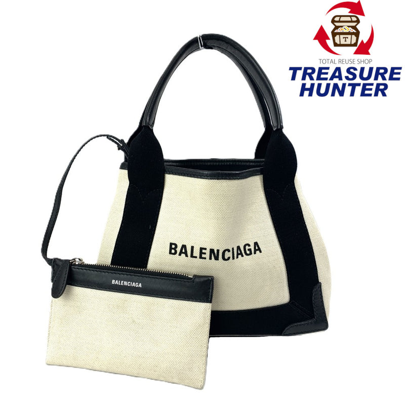 BALENCIAGA(バレンシアガ) ネイビー カバス XS オーガニックコットンキャンバス×カーフスキン ベージュ 390346 取外可能ミニポーチ付 レディース バッグ 【102061544001】