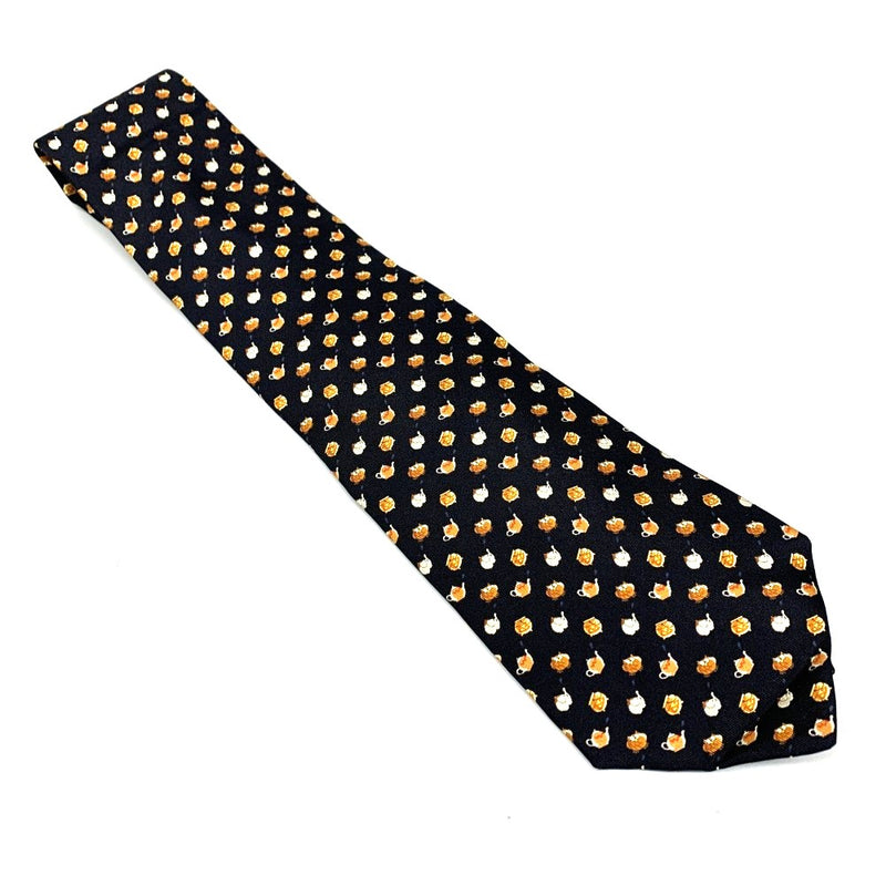 Salvatore Ferragamo ネクタイ　ティーポット柄　シルク100% ブラック　フェラガモ　未使用品 【102061557001】