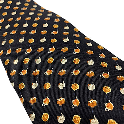 Salvatore Ferragamo ネクタイ　ティーポット柄　シルク100% ブラック　フェラガモ　未使用品 【102061557001】