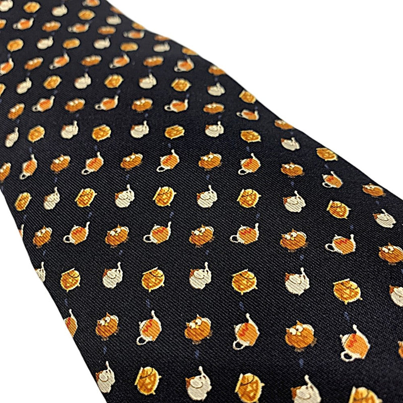 Salvatore Ferragamo ネクタイ　ティーポット柄　シルク100% ブラック　フェラガモ　未使用品 【102061557001】