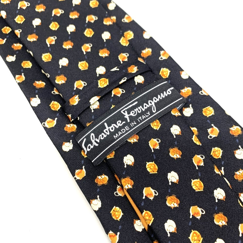 Salvatore Ferragamo ネクタイ　ティーポット柄　シルク100% ブラック　フェラガモ　未使用品 【102061557001】