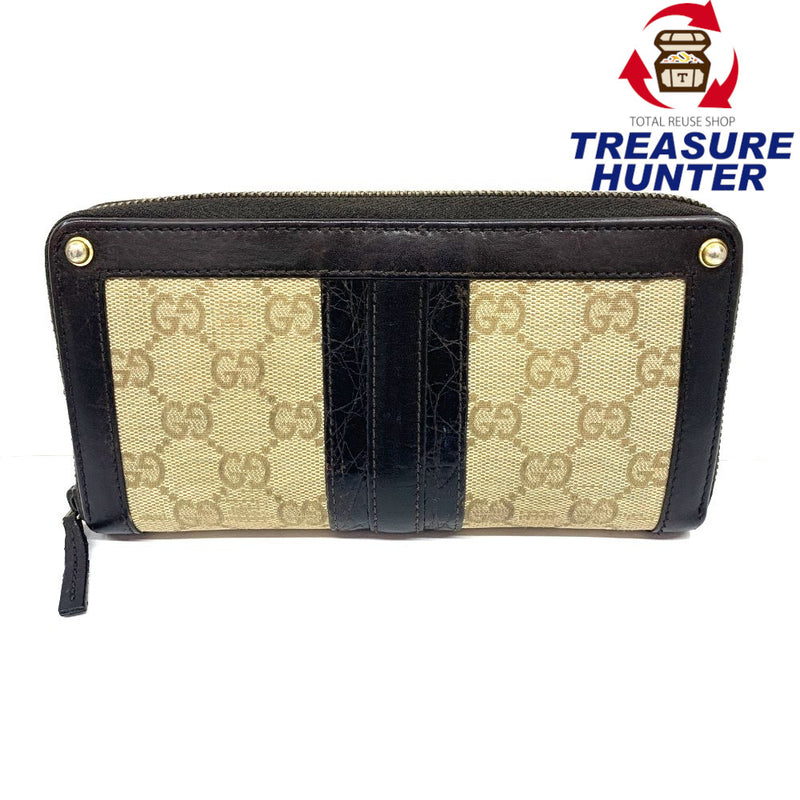 GUCCI(グッチ) GGキャンバス×クロコ ファスナー長財布 228237・0959 ベージュ×ダークブラウン  【102061589003】