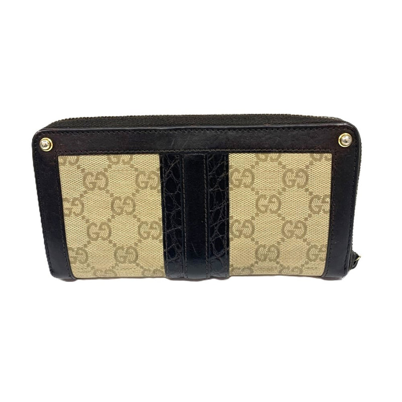 GUCCI(グッチ) GGキャンバス×クロコ ファスナー長財布 228237・0959 ベージュ×ダークブラウン  【102061589003】