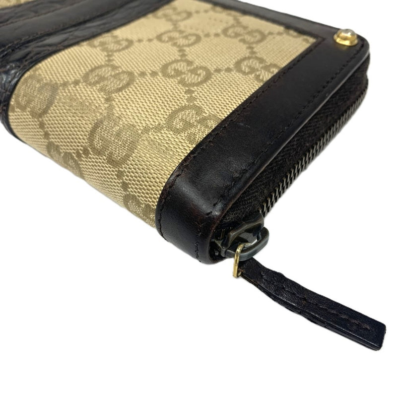 GUCCI(グッチ) GGキャンバス×クロコ ファスナー長財布 228237・0959 ベージュ×ダークブラウン  【102061589003】