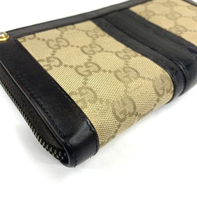 GUCCI(グッチ) GGキャンバス×クロコ ファスナー長財布 228237・0959 ベージュ×ダークブラウン  【102061589003】