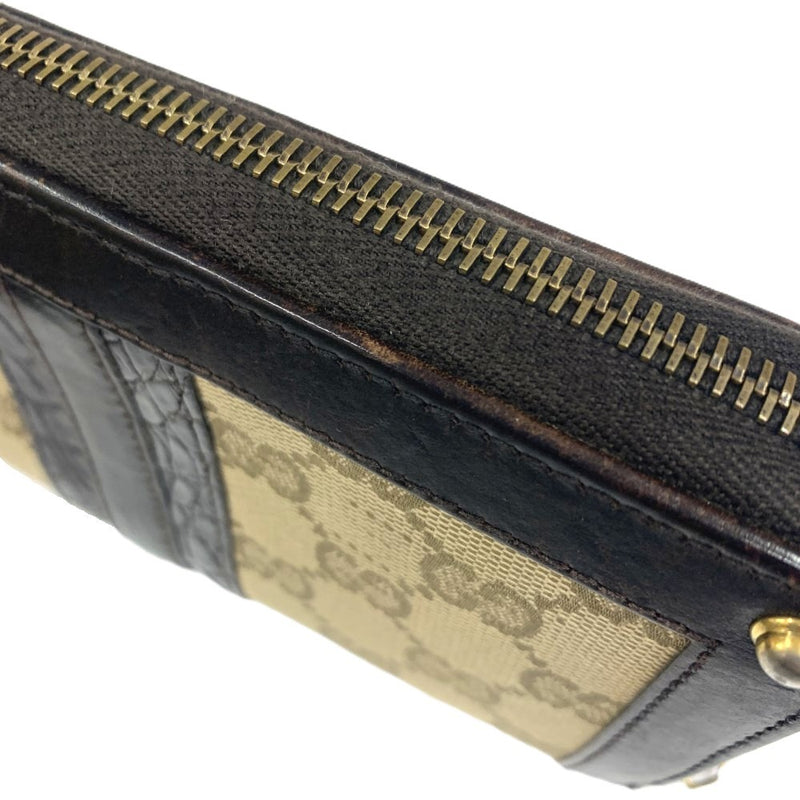 GUCCI(グッチ) GGキャンバス×クロコ ファスナー長財布 228237・0959 ベージュ×ダークブラウン  【102061589003】