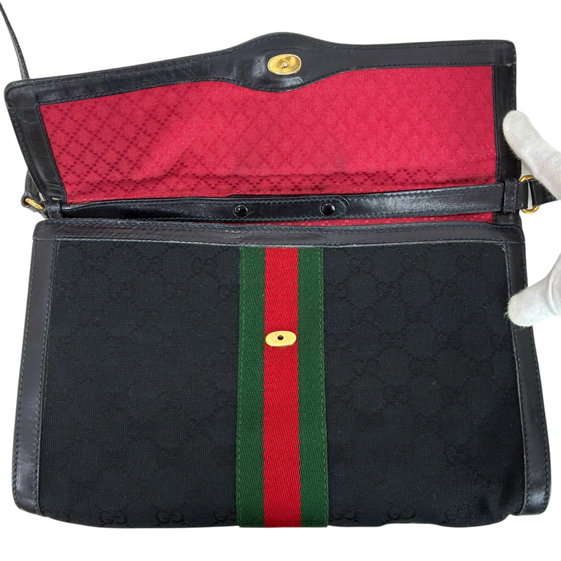 GUCCI GGキャンバス シェリーライン ショルダーバッグ 67・04・3657 ブラック グッチ 【102061594007】