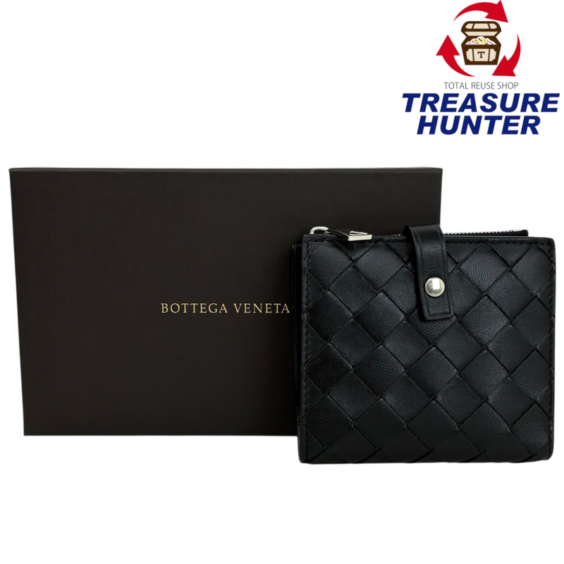 BOTTEGA VENETA イントレチャート 二つ折り財布 600270 ブラック ボッテガヴェネタ 【102061604006】