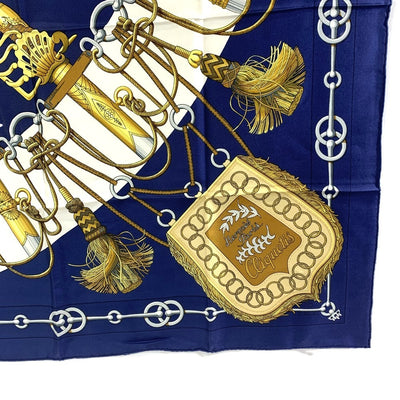 HERMES(エルメス)　スカーフ　カレ90　Cliquetis　シルク100% ブラウン×ネイビー　90×90cm 　カチカチ・剣柄 【102061877001】