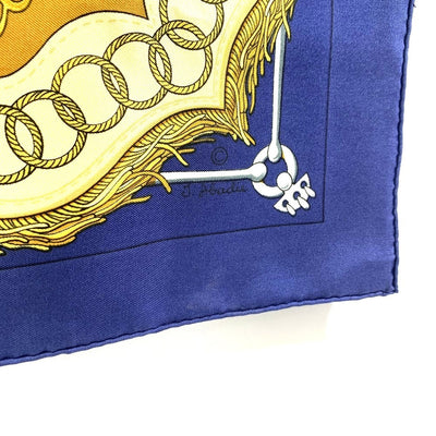HERMES(エルメス)　スカーフ　カレ90　Cliquetis　シルク100% ブラウン×ネイビー　90×90cm 　カチカチ・剣柄 【102061877001】