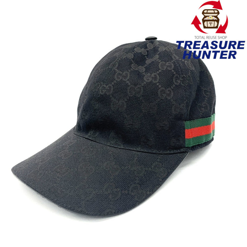 GUCCI(グッチ) GGキャンバス　シェリーライン　ベースボールキャップ　サイズ表記M/58　204891　キャンバス×レザー　ブラック 【102061943005】
