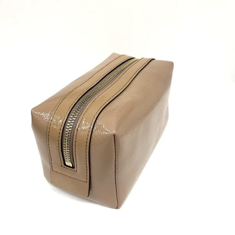 GUCCI(グッチ) ソーホー インターロッキングG ポーチ308636 パテントレザー ベージュ系 ファスナー開閉式 未使用長期保管品 【102062075005】