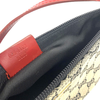 GUCCI(グッチ)　GGキャンバス　アクセサリーポーチ　キャンバス×レザー　ベージュ×ブラック×レッド　039・11032123 【102062089003】