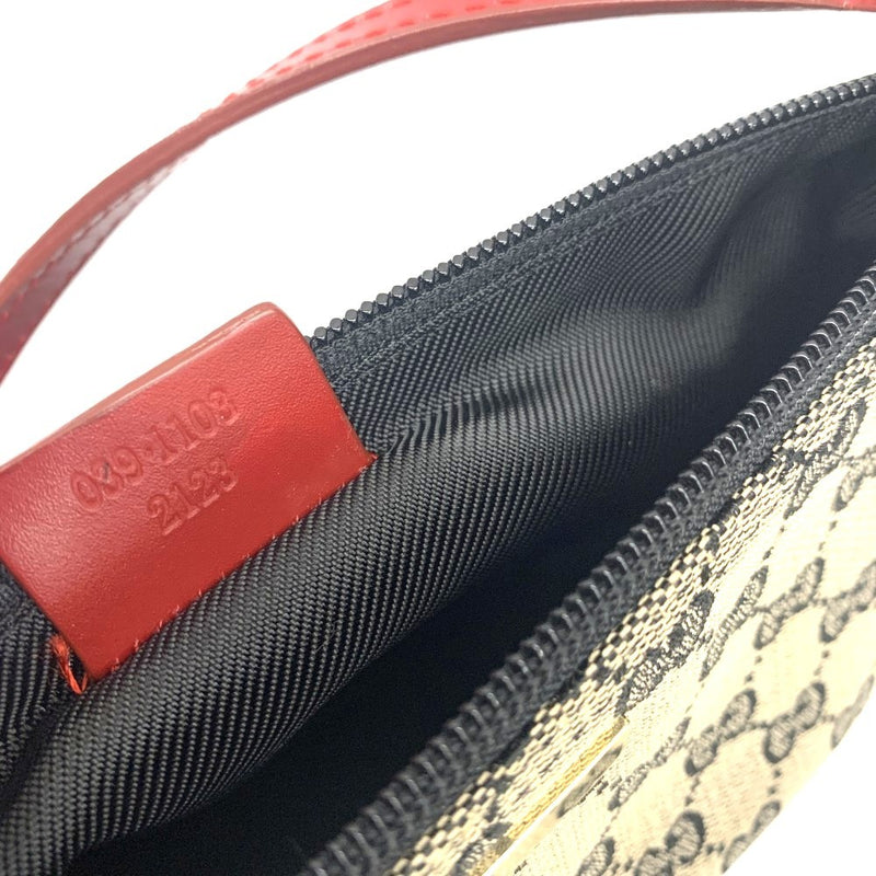 GUCCI(グッチ)　GGキャンバス　アクセサリーポーチ　キャンバス×レザー　ベージュ×ブラック×レッド　039・11032123 【102062089003】